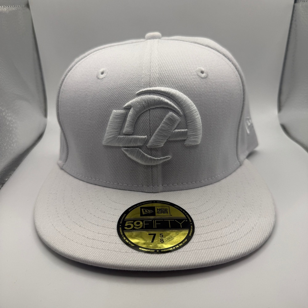 New Era 59FIFTY Los Angeles Rams Fitted Hat White Tonal NFL Cap Size 7 5/8